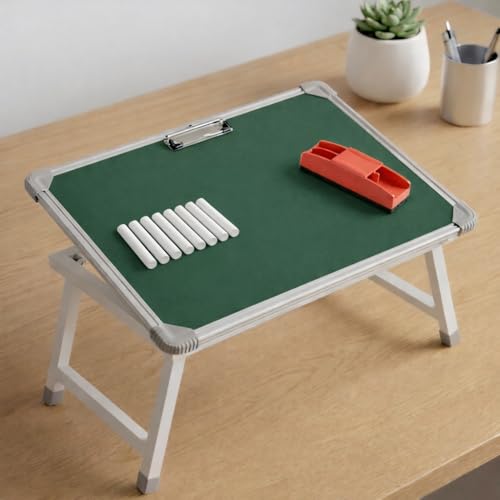 Image of YAJNAS Multipurpose Portable Green Chalkboard Study Laptop Table (15x26 Inch) | Height Adjustable Foldable Lap Desk & Bed Table for Kids, Home, Office, Online Classes & Learning | with Chalk & Duster