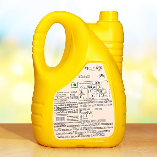 Image of Patanjali Fortified Sunflower Oil Cold Pressed Cooking oil suitable for Cooking & Frying, Nutrient-Rich & Cholesterol Free Cooking Oil for Everyday Use, 5L Jar