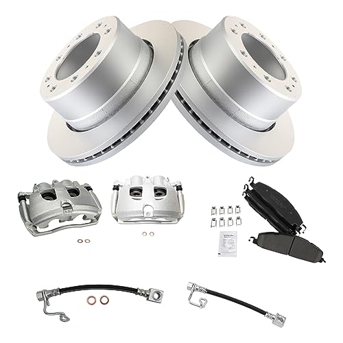 Image of TRQ Rear Brake Pad, Caliper, Hose, & Rotor Kit Ceramic Premium G-Coated Compatible with 2009-2010 Dodge Ram 2500, 3500 2011-2013 Ram 2500 2011-2012 3500