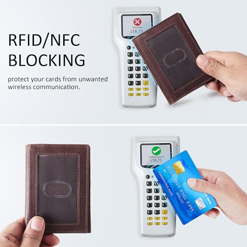 Image of Genuine Leather Bifold RFID Blocking Slim Stylish Credit Debit ATM Card Holder Wallet for Men Women (Brown)