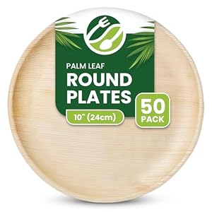 ECO Leaf 50 Disposable Palm Leaf Plates | 10”(25cm) Round Compostable Dinner Plates | Eco-Friendly, Biodegradable Heavy-Duty Plate for Wedding, Party & Picnic |Microwave & Oven Safe