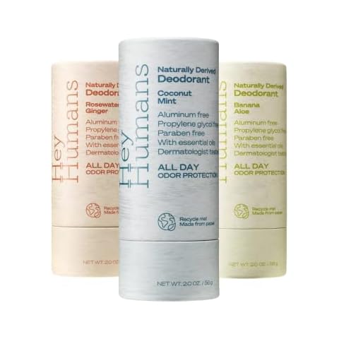 Hey Humans Deodorant, Aluminum Free Deodorant for Women and Men, Contains Naturally Derived Ingredients, All Day Odor Control, Refreshing Essential Oils, Coconut MInt, Rosewater Ginger, Banana Aloe Cover