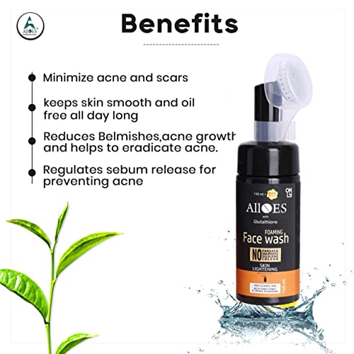 ALLOES Glutathione Face Wash for Skin Lightening & Whitening - 150ml Foaming Skin Lightening Face Wash with Glutathione for Every Skin Type for Men & Women, No Parabens & Sulphate