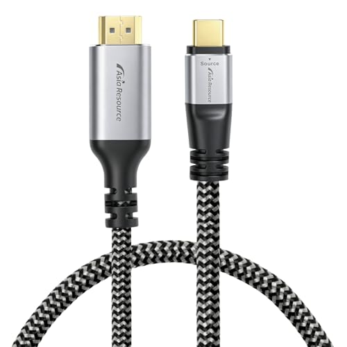 AsiaResource Type-C to HDMI �ϊ��P�[�u�� 1m �~���[�����O�P�[�u�� 8K�Ή� 60Hz RoHS���� �^�C�vC iPhone �X�}�z �e���r�ɉf�� ���j�^�[�ڑ� �A���~�V�F��
