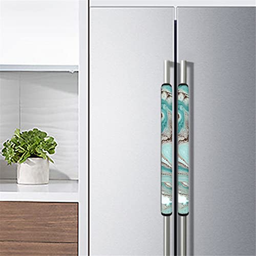 Forchrinse Teal Marble Print Refrigerator Door Handle Cover Set Of 4,Keep Kitchen Appliance Clean From Smudge,Fingerprint And Dust Cover,Suitable For Dishwasher,Ovens #TOP5