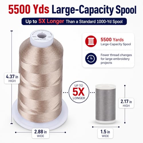 Image of Simthread Embroidery Machine Thread 5000M 40WT Polyester, Old Lace S009 | 5000M 40WT polyester thread feeds smoothly for home or commercial embroidery projects.