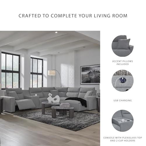 Image of Signature Design by Ashley 6-Piece Power Reclining Sectional Sofa, Gray