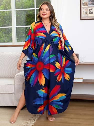 Image of Kaftan Dress for Women - Plus Size Caftan Maxi Beach Dress Moo Moos Loungewear, Swimsuit Cover Up for Beach, Pool or Vacation