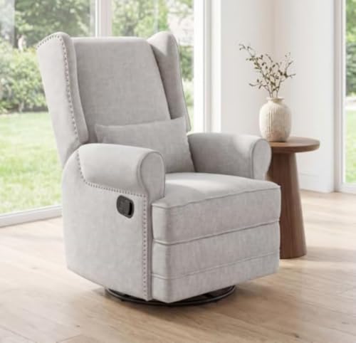 Image of Swivel Rocking Recliner Chair, Manual Lazy Boy Recliner with Footrest & Lumbar Pillow, Upholstered Glider Rocking Chair for Adults Relax, Living Room, Bedroom, Napping, Light Gray