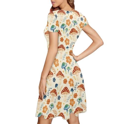 Image of AFPANQZ Womens Casual Summer Lightweight Vintage Dress Short Sleeve Midi Dress Knee-Long Luxury Formal Dress