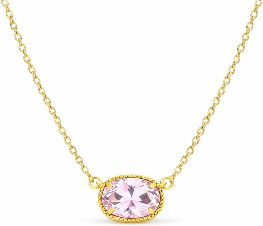 Gold Plated Necklace for Women with Pink Pendant | Dainty Chain Necklace for Teen Girls & Women | Fashion Jewelry Gift