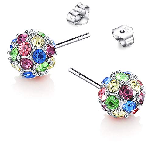Multicolored Ball Bead 18k White/rose Gold Plated Swarovski Crystal Zircon Earrings Pierced Eardrop Studs