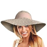TOSKATOK Ladies Wide Brimmed Floppy Straw HAT (Beige)