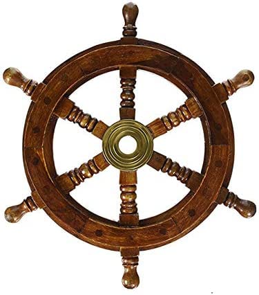 NAUTICAL GIFT STORE Rueda de barco de madera de latón de 12 pulgadas, cuelga tu rueda de barco en tu hogar, oficina o barco Cover