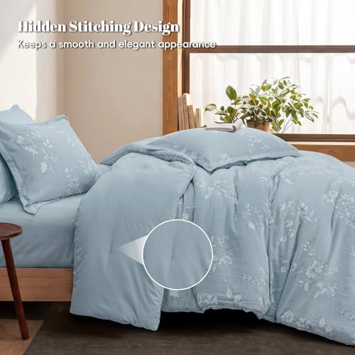 Image of PHF Cotton Jacquard Comforter Set Twin, Soft Breathable, Stormy Blue