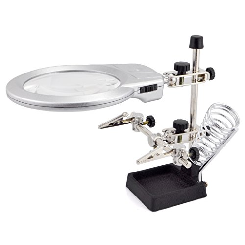 OLLGEN LED Soldering Station,Third Hand Soldering Solder Iron Stand with Alligator Clip,2X Main Lens 6X Accessory Lens,2 LED Lighting - Thumbnail 7