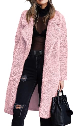 image for Angashion Women's Fuzzy Fleece Lapel Open Front Long Cardigan Coat Fau