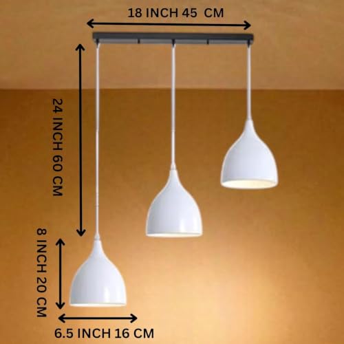 Image of GreyWings Modern Triple White Dome Pendant Hanging Light for Ceiling, Aluminium, Drop, Antique Decor, (Bulb is not Included) White, 3 Lamp Linear Set