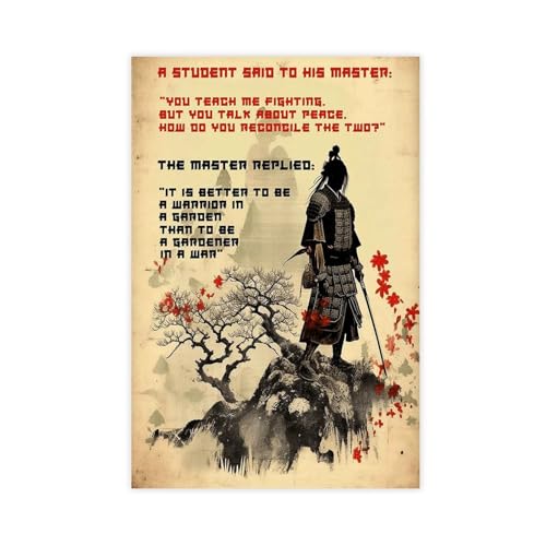 Fotuven It Is Better to Be A Warrior in Garden Than Gardener War Motivational Quote Art Samurai Print Chinese Proverb Japanese Poster Unframe-style 24x3