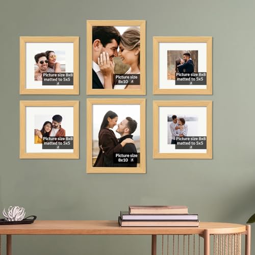 Image of PAINTINGMANTRA Set of 6 Wall Timeline Customized, Personalized Synthetic Table Wall Photo Frame, Birthday, Anniversary Gift for Home Office Decoration (Beige, Size: 4 Pcs 8x8 Inch, 2 Pcs 8x10 Inch)