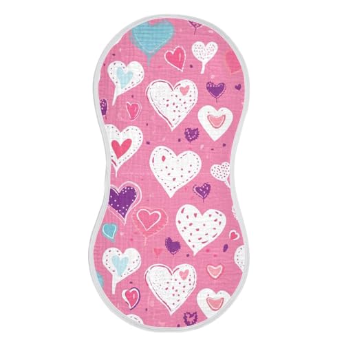 2 Pack Baby Burp Cloths, Soft Absorbent Burping Cloths for Babies, Cotton Milk Spit Up Rags, Large Size for Newborns, Baby Boys and Girls (Valentine Heart Pink)2