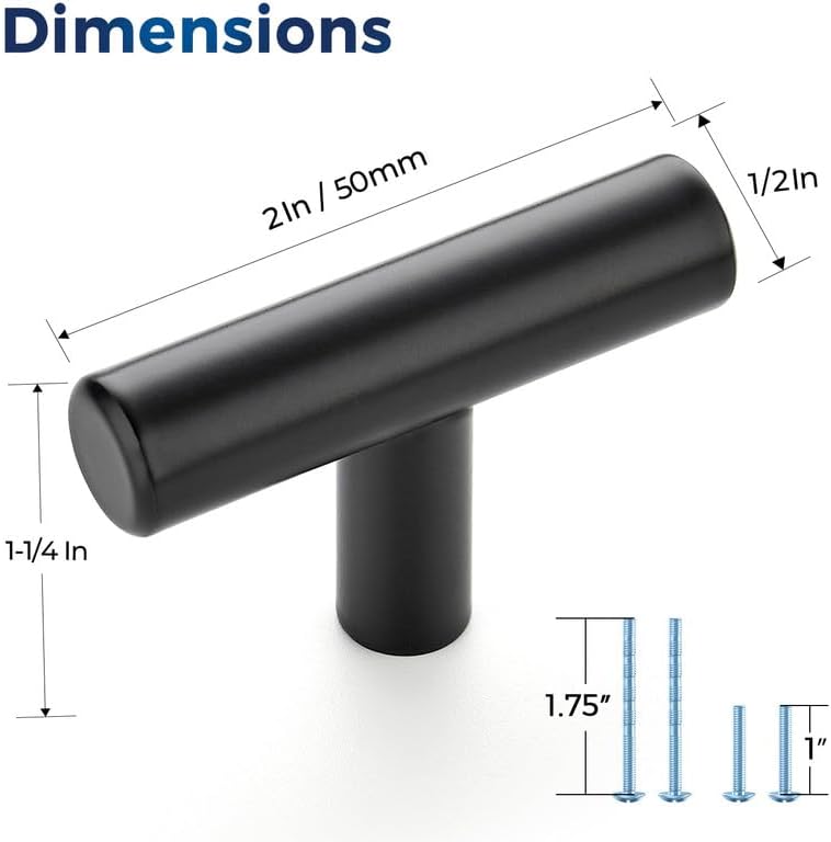 Miniatura 2 de JOY DECOR Paquete de 3 pomos de gabinete, manijas de gabinete negras, pomos de cabina de cocina de 2 pulgadas, pomos de cajón de un solo agujero