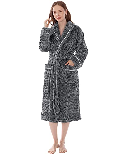 Image of PAVILIA Plush Robe for Women, Soft Fleece Long Spa Robe, Ladies Bathrobe with Pockets