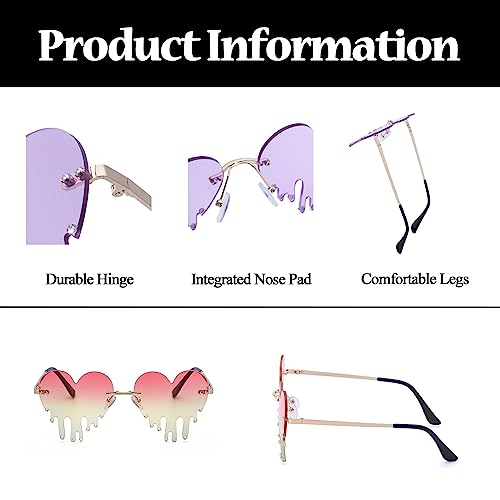 LJCZKA Melting Heart Diamond Sunglasses - Dripping Heart Shaped Bling Sun Glasses Festival Rimless Drip Tears Eyewear4