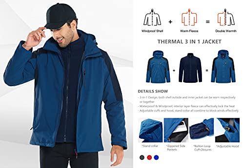 Foto von MEETWEE Herren Softshelljacke 3 in 1, Winterjacke Wasserdicht Skijacke Funktionsjacke Warm Jacke Fleecejacke Atmungsaktiv Winddichte Wanderjacke Regenjacke Freizeitjacke mit Kapuze