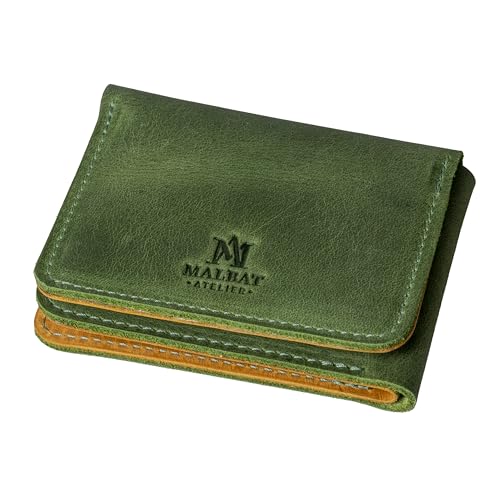 Luxury Men's Leather Wallet – Green/Mustard - Handcrafted in the USA | Full Grain American Leather