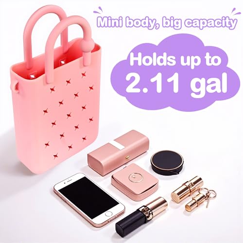 Silicone Small Rubber Beach Bag with 20 Charms, Hole Handbag With Adjustable Shoulder Strap, Mini Tote Bags for Little Girls and Woman(Pink) by BestStone - Image 6