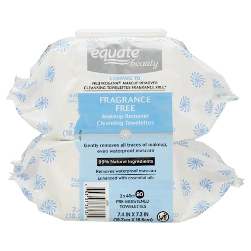 Equate Facial Beauty Fragrance-Free Cleansing & Makeup Remover Towelettes, 80 Count, 2 Pack