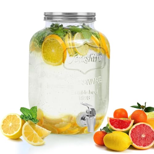 Image of ABOUT SPACE 4 Litre Glass Juice Dispenser - Water Pitcher for Detox Water - Mason Jar - Counter Table Top Infused Water & Beer Dispenser- Air Tight Lid Pitcher for Home & Kitchen Glassware, Restaurant