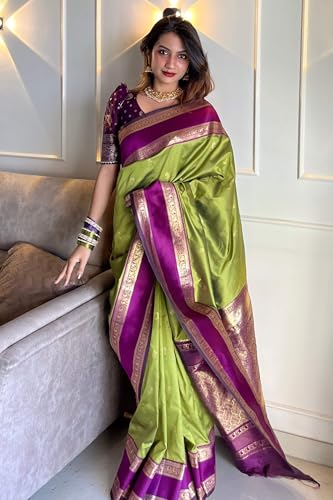Image of SWORNOF Women's Banarasi silk Saree With Unstitched Blouse Piece