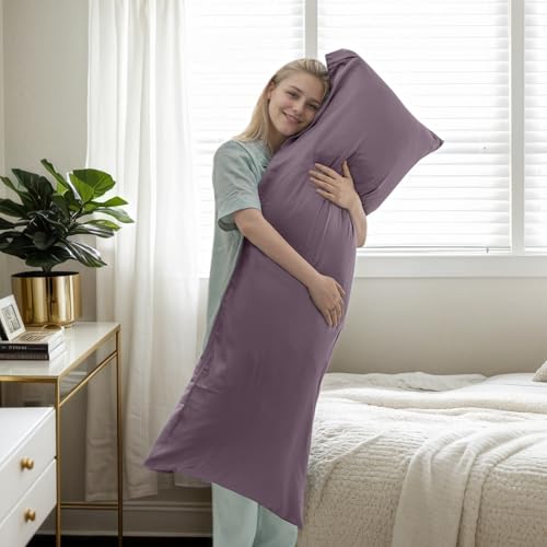 Image of Bamboo Pillow Cases Body Size, Greish Purple Cooling Pillowcases with Zipper Closure, Cool & Breathable Pillow Case for Hot Sleepers and Night Sweats, 20 inch x 54 inch