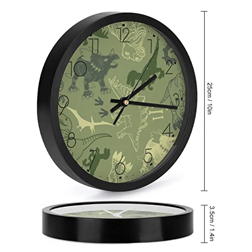 Pendule murale silencieuse dinosaures vert moderne 25cm sans tic-tac - 3