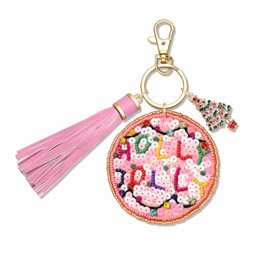 PHALIN Christmas Keychain for Women Beaded Holly Jolly Key Rings