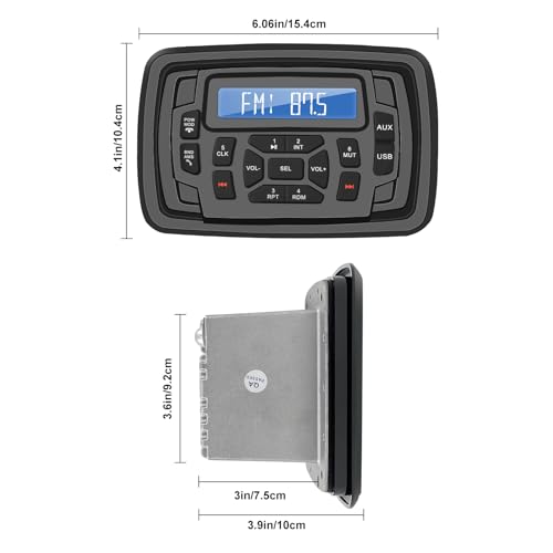 Marine Stereo Radio FM/AM USB for ATV UTV RZR XP900 Motorcycle Boat Golf Cart Truck SPA Powersports Car Vehicles Headunit Sound System Compatible with Bluetooth