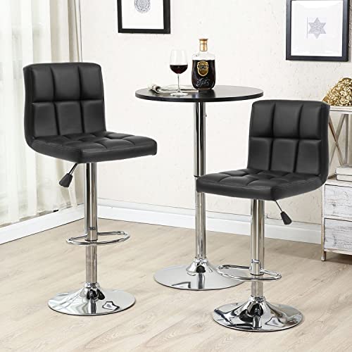 Image of Barstools Set of 4 Modern PU Leather Adjustable Height Square Bar Stools with Square Back Bar Stool