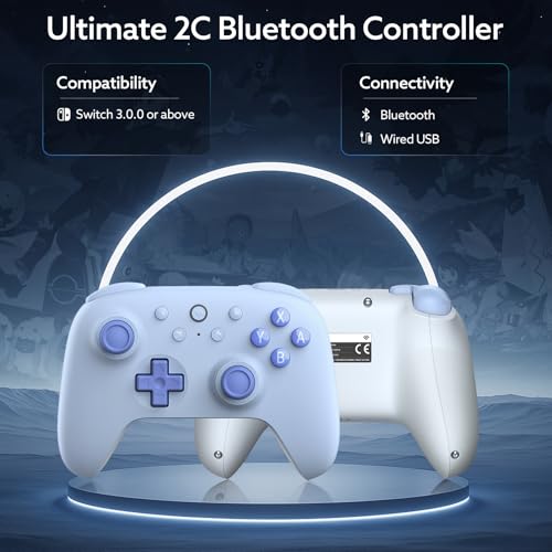 Image of 8Bitdo Ultimate 2C Bluetooth Controller for Switch /Switch 2 - Wireless Gaming Controller with Hall Effect Joysticks, 6-Axis Motion Control, Remappable L4 /R4 Bumpers & Turbo Function(Blue)