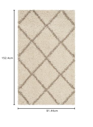 Image of Modern Anti Skid Shag Plush Fur Rug And Carpet For Living Room, Bedroom, Office, Area Rectangular Rugs (3X5 Feet, Ivory & Beige)