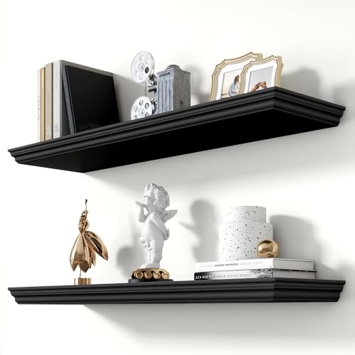 Image of 36 Inch Floating Shelves for Wall, 9.3 inchD Crown Molding Wood Display Shelf