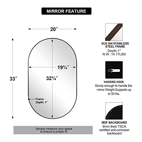 Andy Star Bronze Bathroom Mirror For Wall, 20X33 Brushed Bronze Oval Mirrors Stainless Steel Metal Frame Deep 1’’ For Bathroom, Bedroom, Living Room, Entryway, Hang Vertical Or Horizontal #TOP3