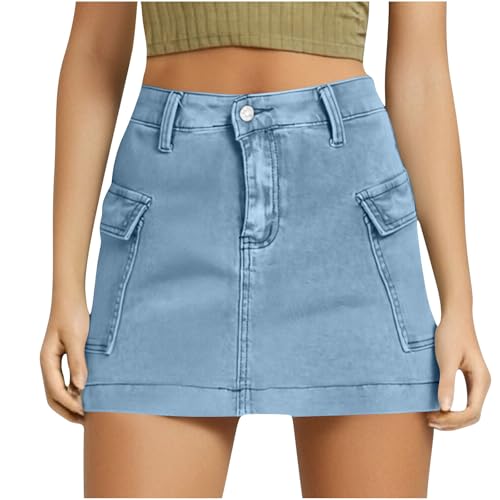 Women's Low Waist Button Bodycon Mini Cargo Denim Skirt with Pocket 2025 Summer Trendy Stretchy Short Pencil Skirts
