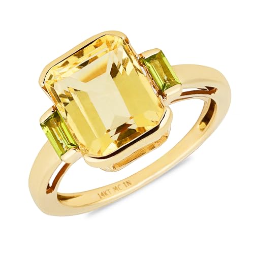 MAX + STONE 14k Gold Citrine and Peridot Ring | Gold Gemstone Rings for Women | Hypoallergenic Statement Cocktail Rings for Women in Size 8