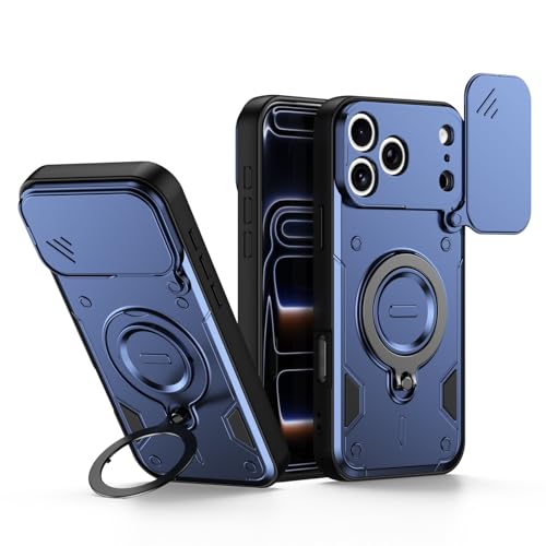 Coque iPhone 16 Pro bleu foncé silicone rigide avec support magnétique