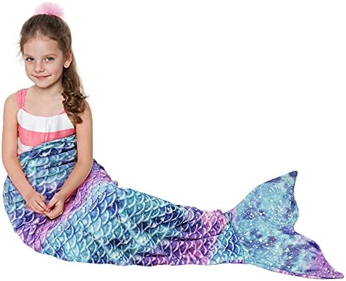 Catalonia Kids Mermaid Tail Blanket, Super Soft Plush Flannel Sleeping Snuggle Blanket for Teen Girls, Galaxy, Fish Scale Pattern, Gift Idea