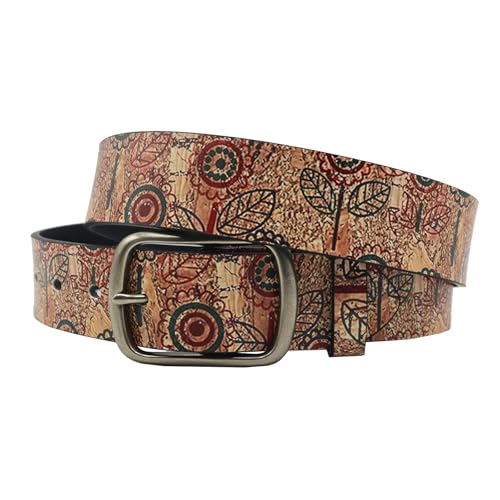 Leaf Flower Pattern Design Printed Leather Belt - Unique Fashion Waist Strap with Trendy Buckle for Distinctive Style(105cm/41, Brown)3