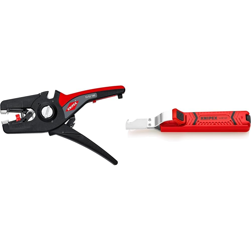 Knipex PreciStrip16 Pince à dénuder automatique 195 mm (carte LS/blister) 12 52 195 SB, Noir & Outil à dégainer avec lame scalpel boîtier en plastique résistant aux chocs 165 mm 16 20 165 SB