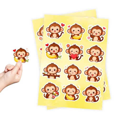48 Adesivos Macaquinhos Kawaii 4 Cartelas Cute Stickers Geek Papelaria Personalizar cadernos, celular, decoração